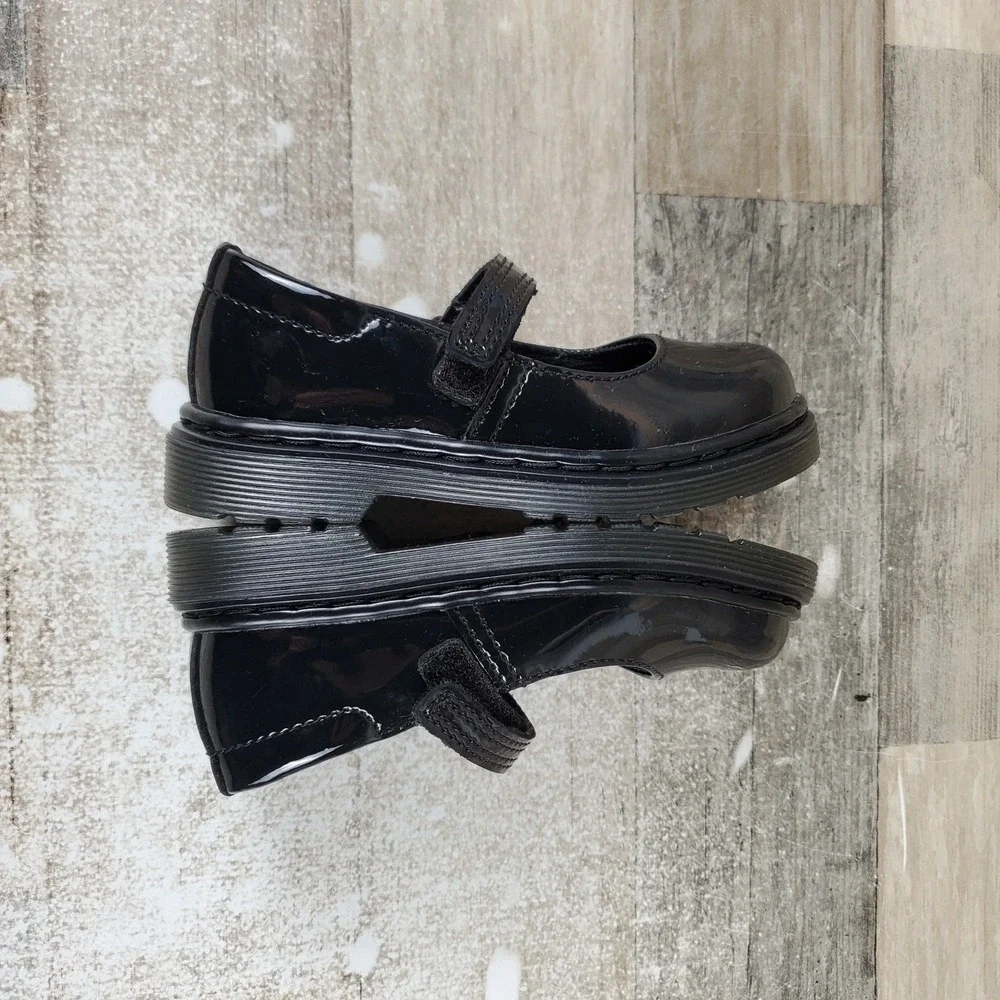 Dr. Martens Junior Maccy II Boys Dress Shoe Sz 8 T Black Patent Lamper Low-Top